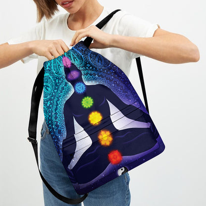 Nine Chakras Aura Print Drawstring Backpack
