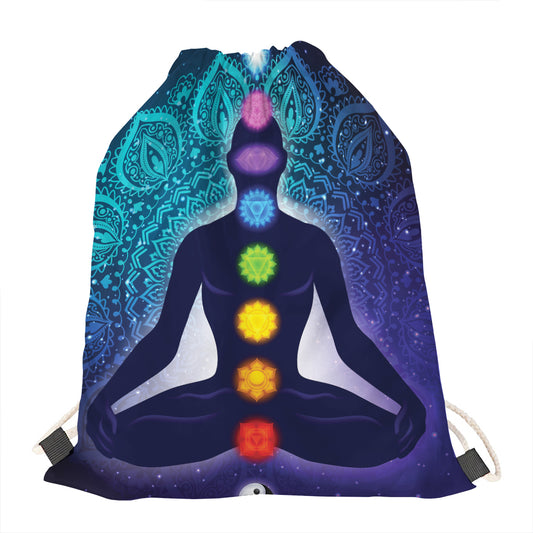 Nine Chakras Aura Print Drawstring Bag