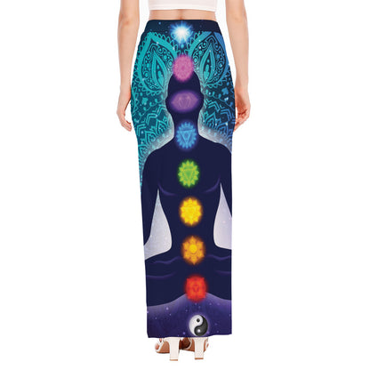 Nine Chakras Aura Print High Slit Maxi Skirt