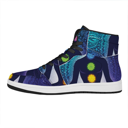 Nine Chakras Aura Print High Top Leather Sneakers