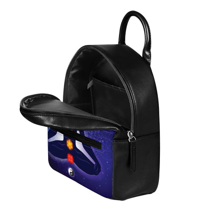 Nine Chakras Aura Print Leather Backpack