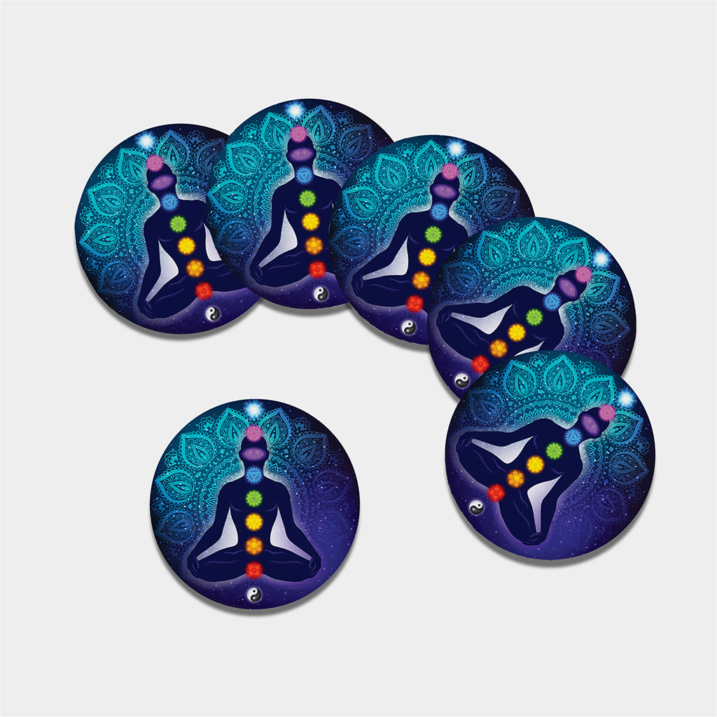 Nine Chakras Aura Print Leather Coaster Set