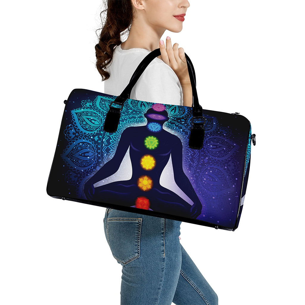 Nine Chakras Aura Print Leather Duffle Bag