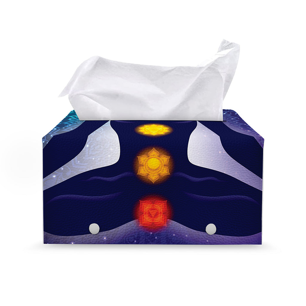 Nine Chakras Aura Print Leather Tissue Box Cover