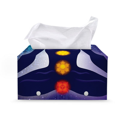 Nine Chakras Aura Print Leather Tissue Box Cover