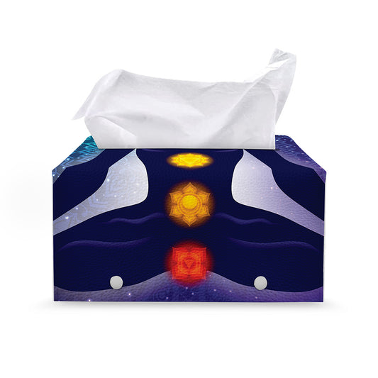 Nine Chakras Aura Print Leather Tissue Box Cover