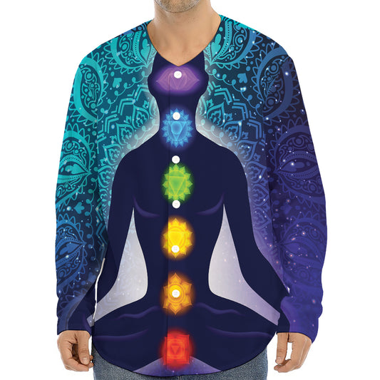 Nine Chakras Aura Print Long Sleeve Baseball Jersey