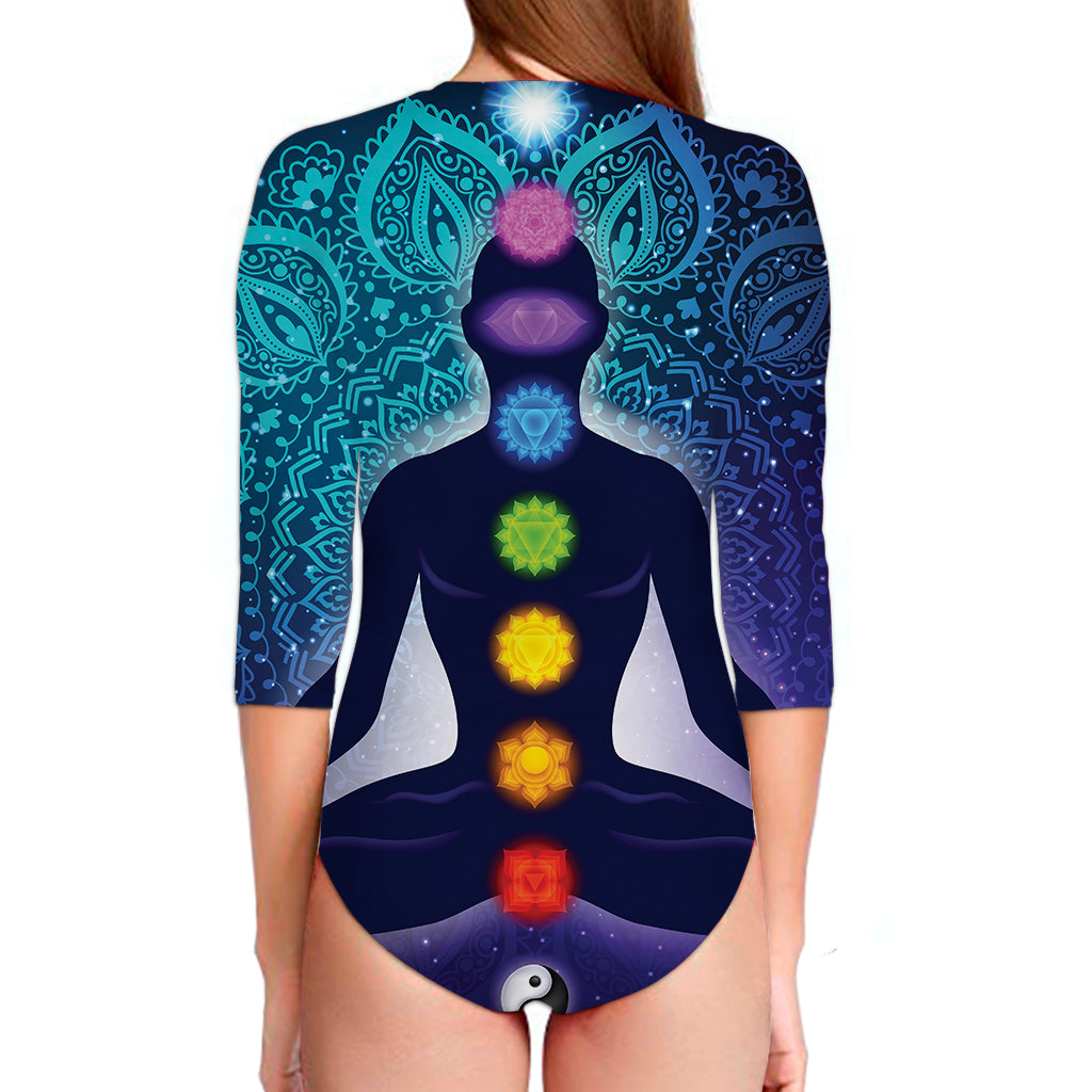 Nine Chakras Aura Print Long Sleeve Swimsuit