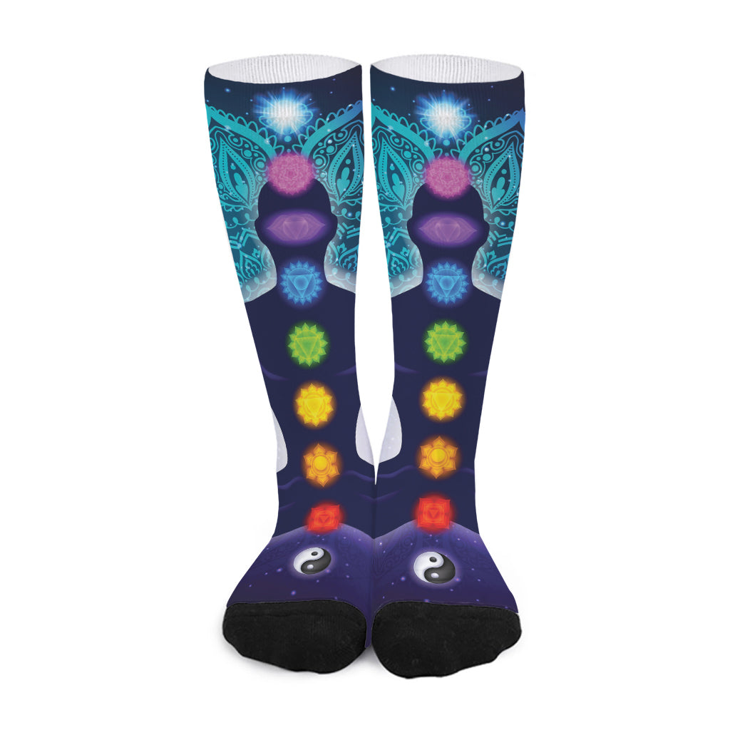 Nine Chakras Aura Print Long Socks