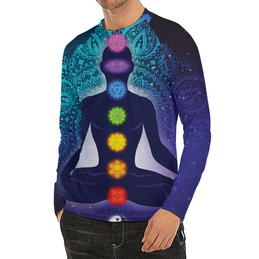 Nine Chakras Aura Print Men's Long Sleeve Rash Guard