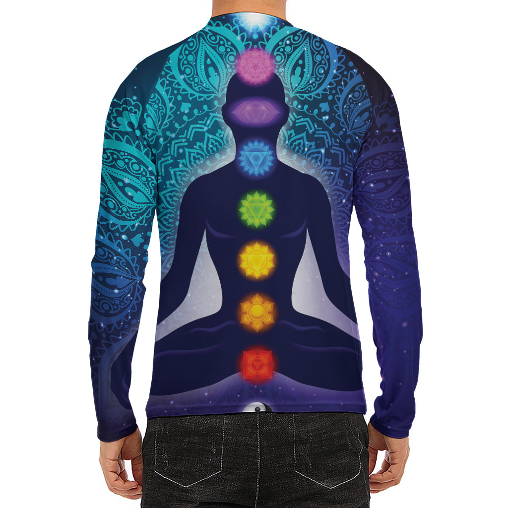 Nine Chakras Aura Print Men's Long Sleeve Rash Guard