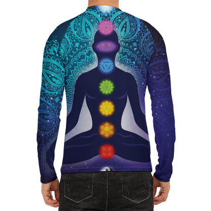 Nine Chakras Aura Print Men's Long Sleeve Rash Guard
