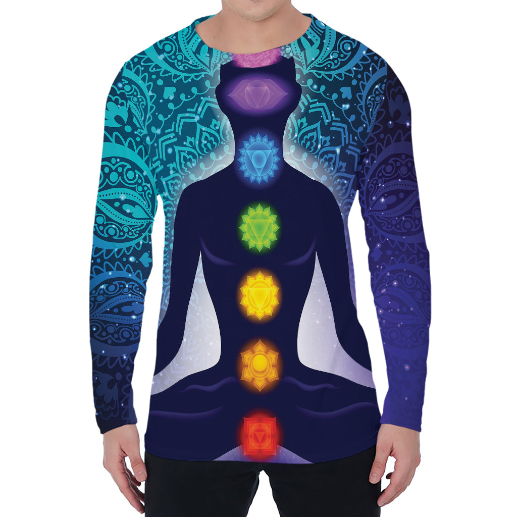 Nine Chakras Aura Print Men's Long Sleeve T-Shirt
