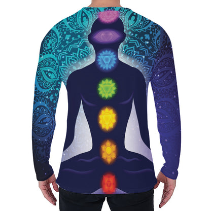 Nine Chakras Aura Print Men's Long Sleeve T-Shirt