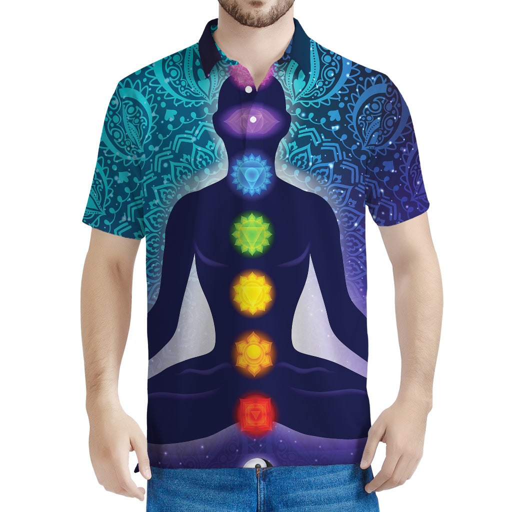 Nine Chakras Aura Print Men's Polo Shirt