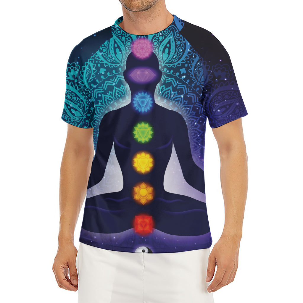 Nine Chakras Aura Print Men's Short Sleeve Rash Guard