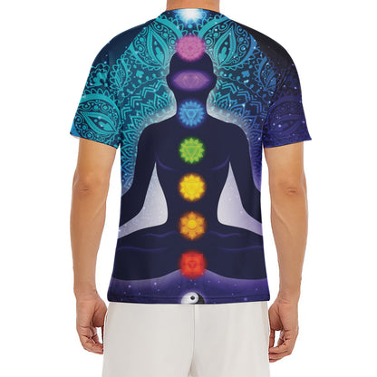 Nine Chakras Aura Print Men's Short Sleeve Rash Guard