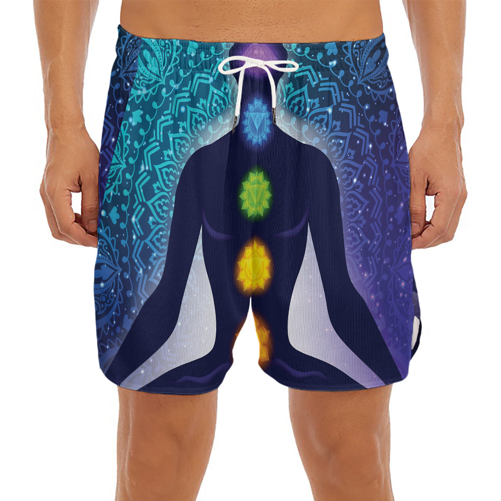 Nine Chakras Aura Print Men's Split Running Shorts