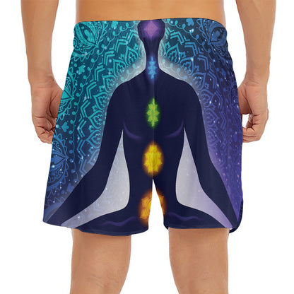 Nine Chakras Aura Print Men's Split Running Shorts