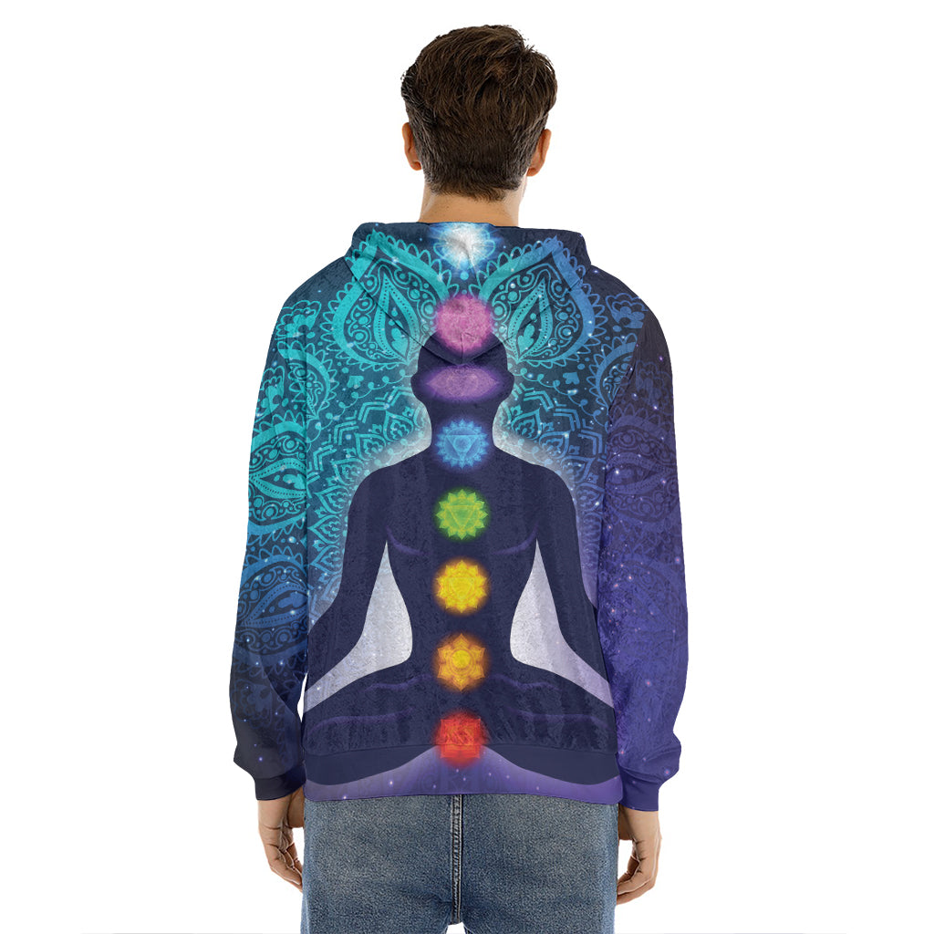 Nine Chakras Aura Print Men's Velvet Pullover Hoodie