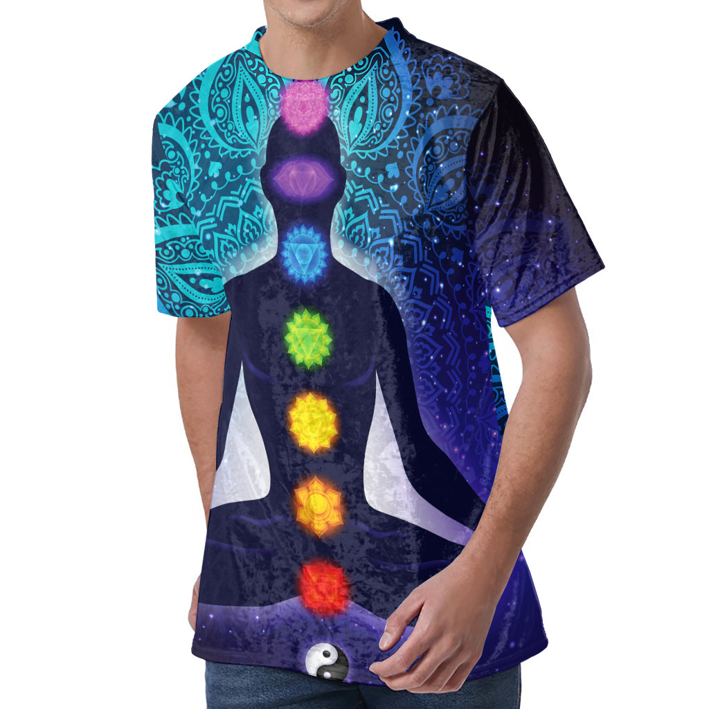 Nine Chakras Aura Print Men's Velvet T-Shirt