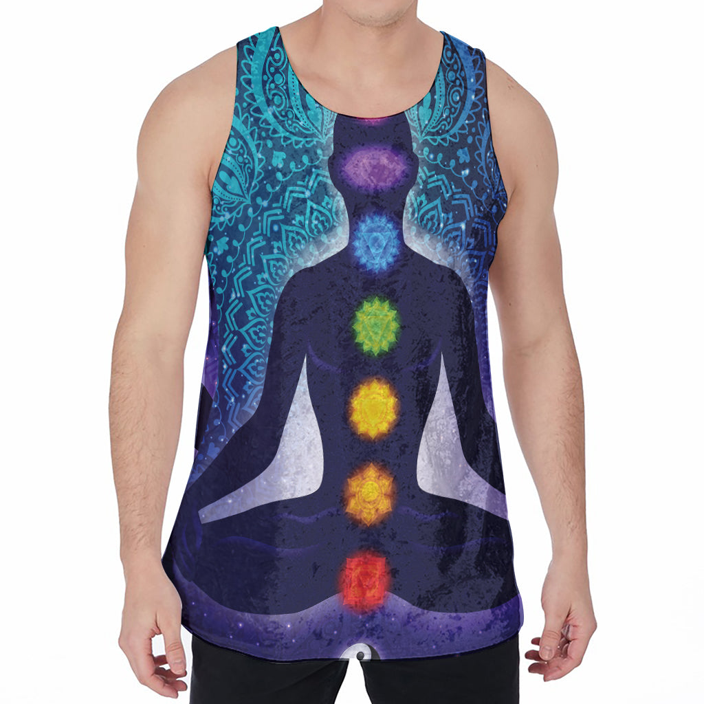 Nine Chakras Aura Print Men's Velvet Tank Top