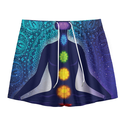 Nine Chakras Aura Print Mesh Shorts