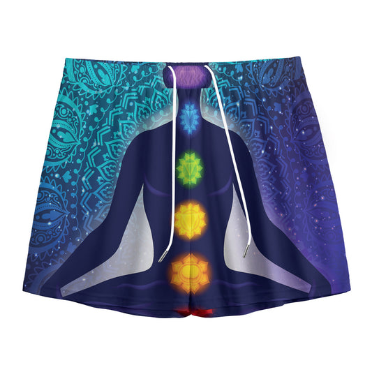 Nine Chakras Aura Print Mesh Shorts