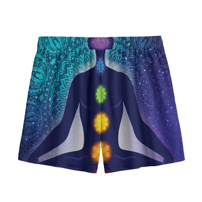 Nine Chakras Aura Print Mesh Shorts