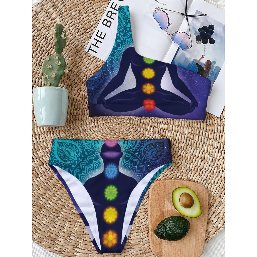Nine Chakras Aura Print One Shoulder Bikini Top