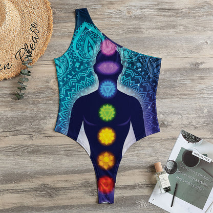 Nine Chakras Aura Print One Shoulder Bodysuit