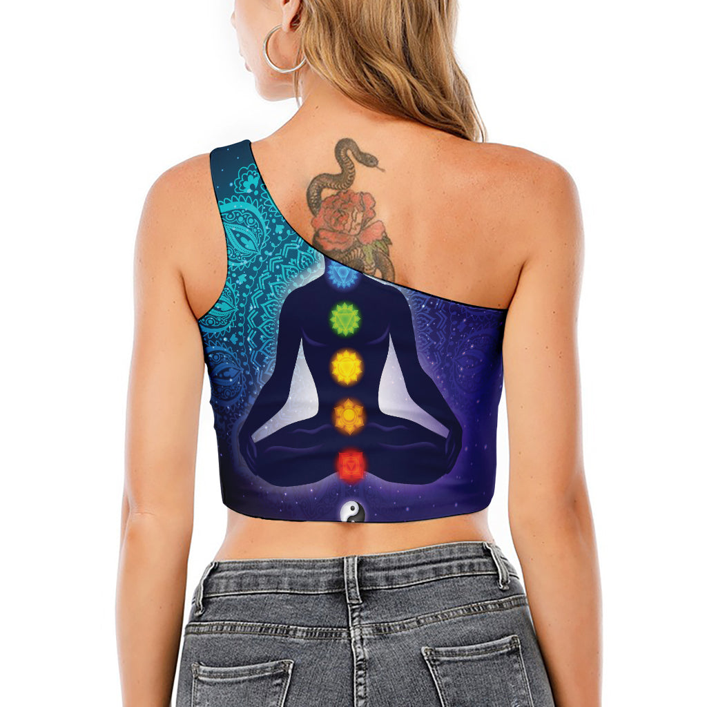 Nine Chakras Aura Print One Shoulder Crop Top