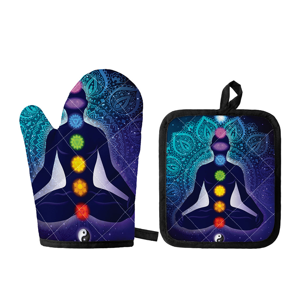 Nine Chakras Aura Print Oven Mitt And Pot Holder Set