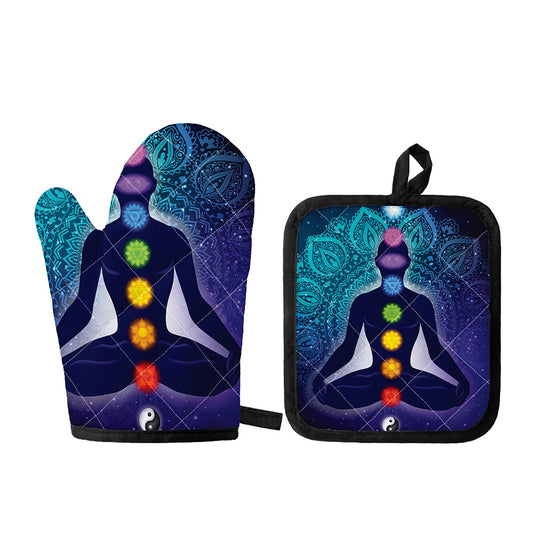 Nine Chakras Aura Print Oven Mitt And Pot Holder Set