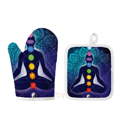 Nine Chakras Aura Print Oven Mitt And Pot Holder Set