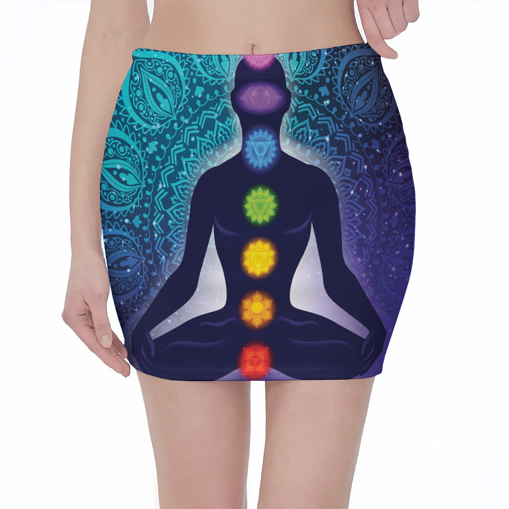 Nine Chakras Aura Print Pencil Mini Skirt