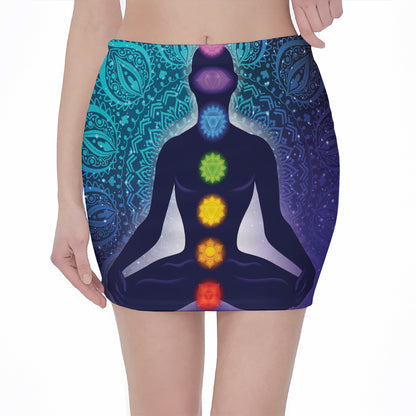 Nine Chakras Aura Print Pencil Mini Skirt