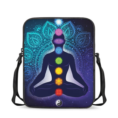 Nine Chakras Aura Print Rectangular Crossbody Bag