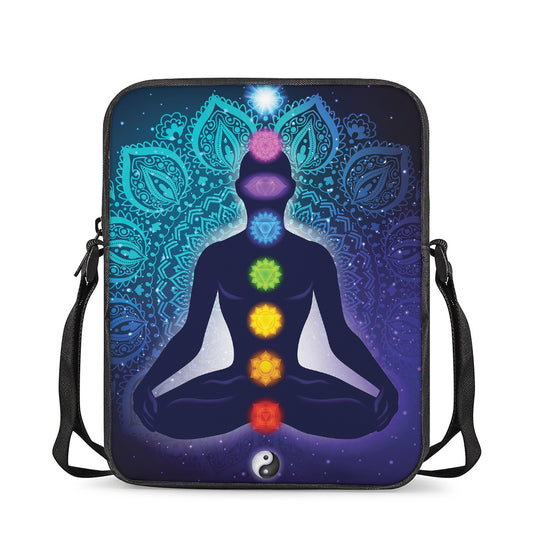 Nine Chakras Aura Print Rectangular Crossbody Bag