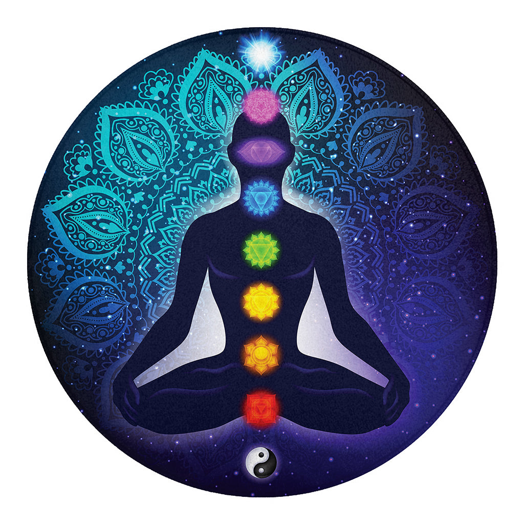 Nine Chakras Aura Print Round Blanket