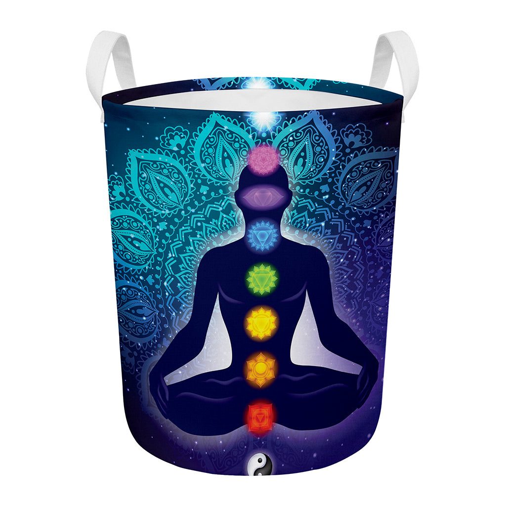 Nine Chakras Aura Print Round Laundry Basket