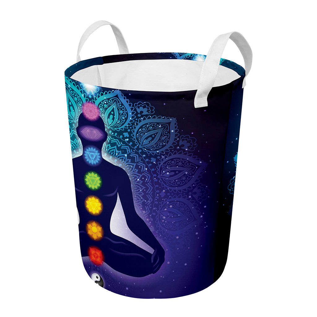 Nine Chakras Aura Print Round Laundry Basket