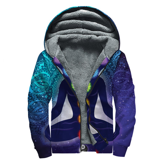 Nine Chakras Aura Print Sherpa Lined Zip Up Hoodie