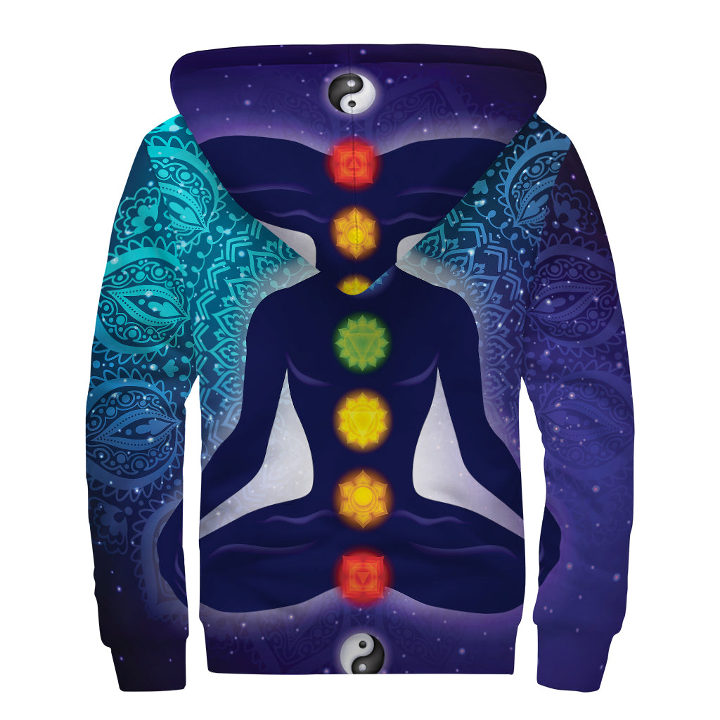Nine Chakras Aura Print Sherpa Lined Zip Up Hoodie