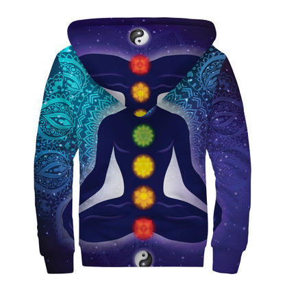 Nine Chakras Aura Print Sherpa Lined Zip Up Hoodie