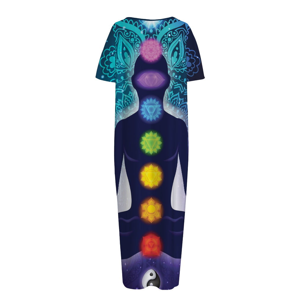 Nine Chakras Aura Print Short Sleeve Long Nightdress