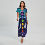 Nine Chakras Aura Print Short Sleeve Maxi Dress