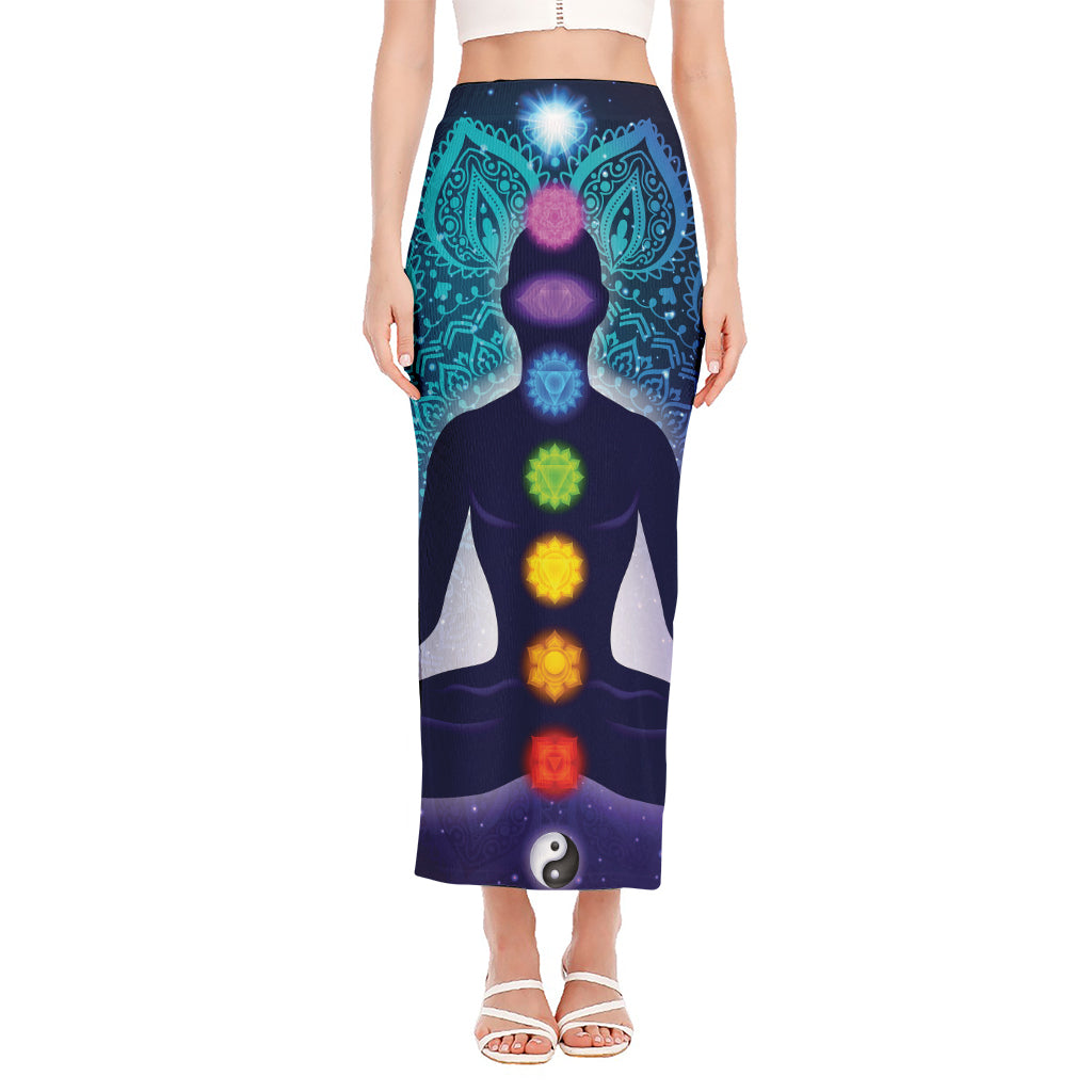 Nine Chakras Aura Print Side Slit Maxi Skirt
