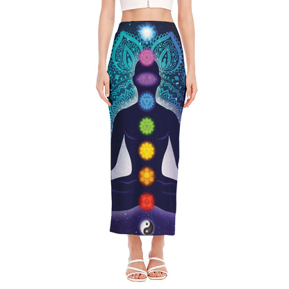 Nine Chakras Aura Print Side Slit Maxi Skirt
