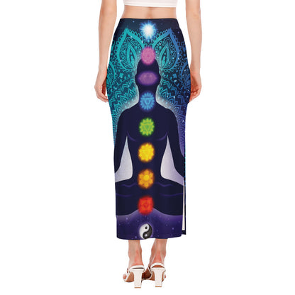 Nine Chakras Aura Print Side Slit Maxi Skirt